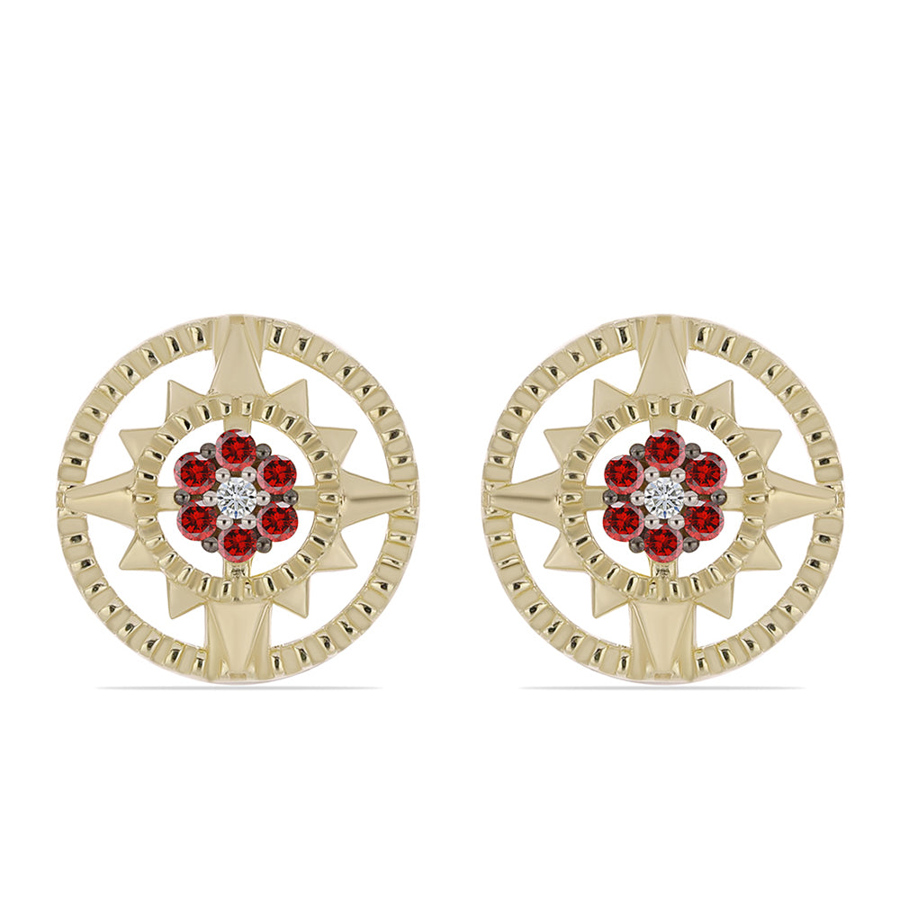 Cercei din Argint 925 Placat cu Aur ( 2.68 grame ) cu Diamant Roșu și Diamant Alb 0.2 Carate 1 