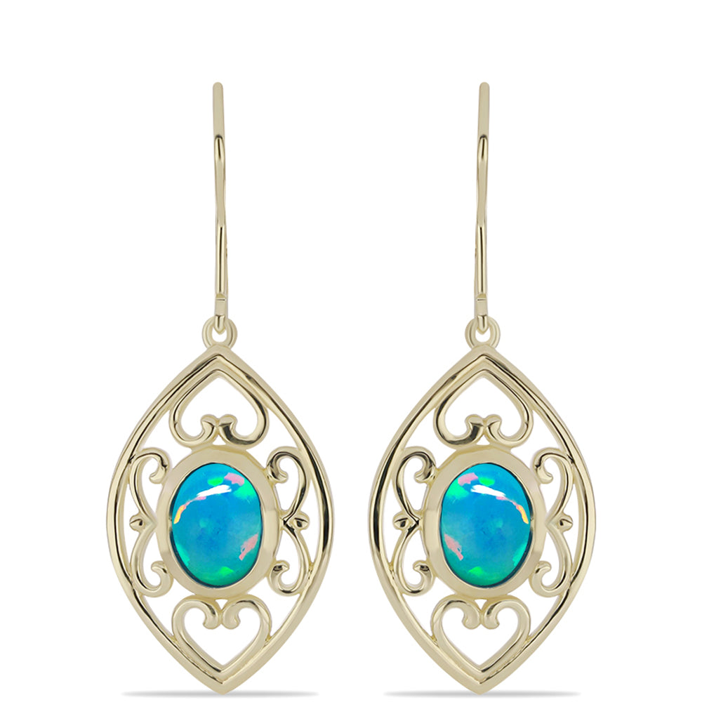 Cercei din Argint 925 Placat cu Aur ( 5.37 grame ) cu Opal Albastru Etiopian Paraiba 1.49 Carate