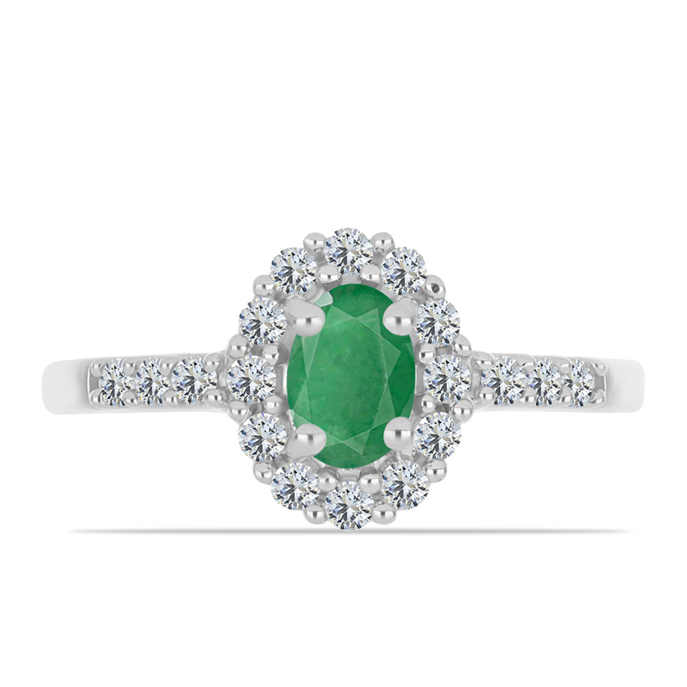 Inel din Argint 925 ( 1.92 grame ) cu Smarald Brazilian și Topaz Alb 0.78 Carate 1 