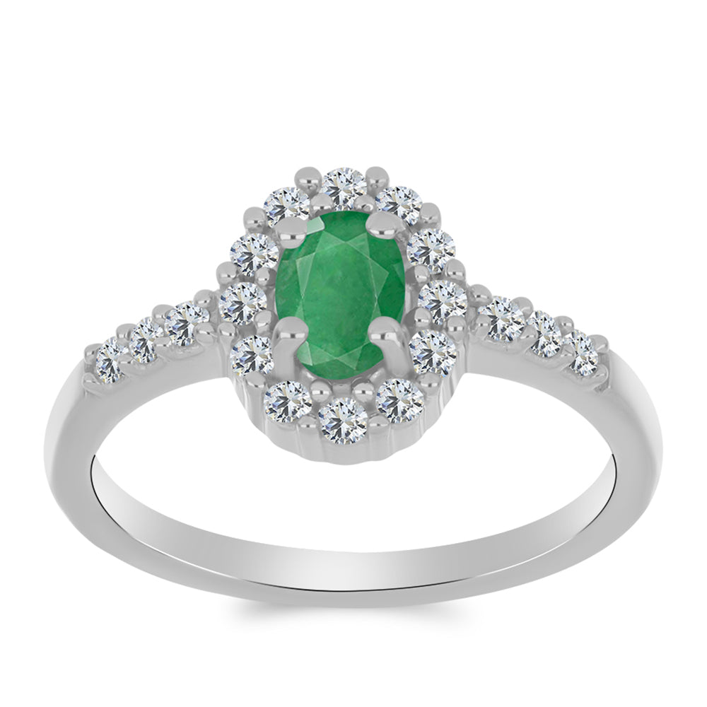 Inel din Argint 925 ( 1.92 grame ) cu Smarald Brazilian și Topaz Alb 0.78 Carate 3 