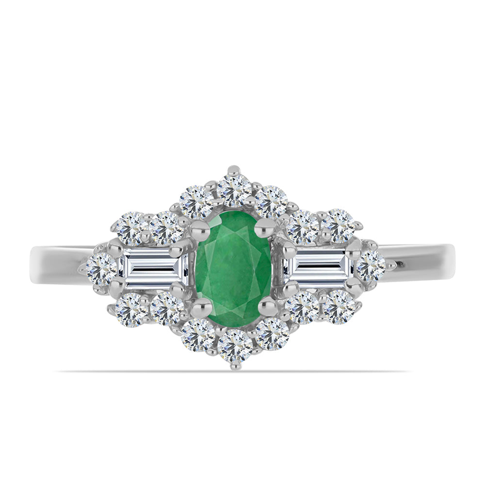 Inel din Argint 925 ( 2.49 grame ) cu Smarald Brazilian și Topaz Alb 1.16 Carate 1 