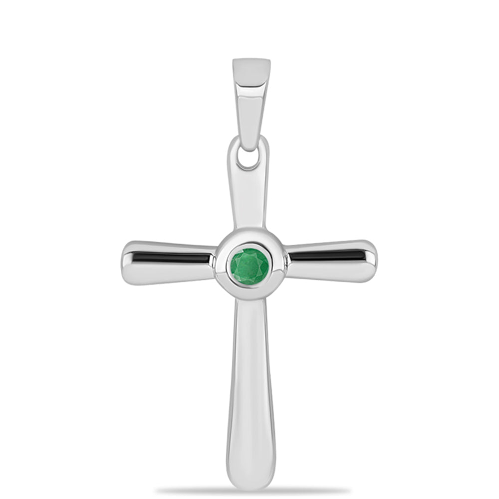 Cruce Pandantiv din Argint 925 ( 1.39 grame ) cu Smarald Brazilian 0.1 Carate 1 
