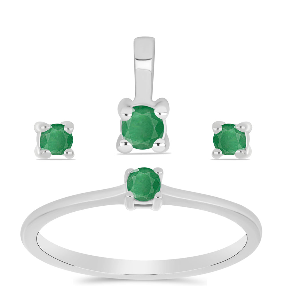 Set din Argint 925 ( 2.45 grame ) cu Smarald Brazilian 0.43 Carate ( Cercei+Inel+Pandantiv ) 1 