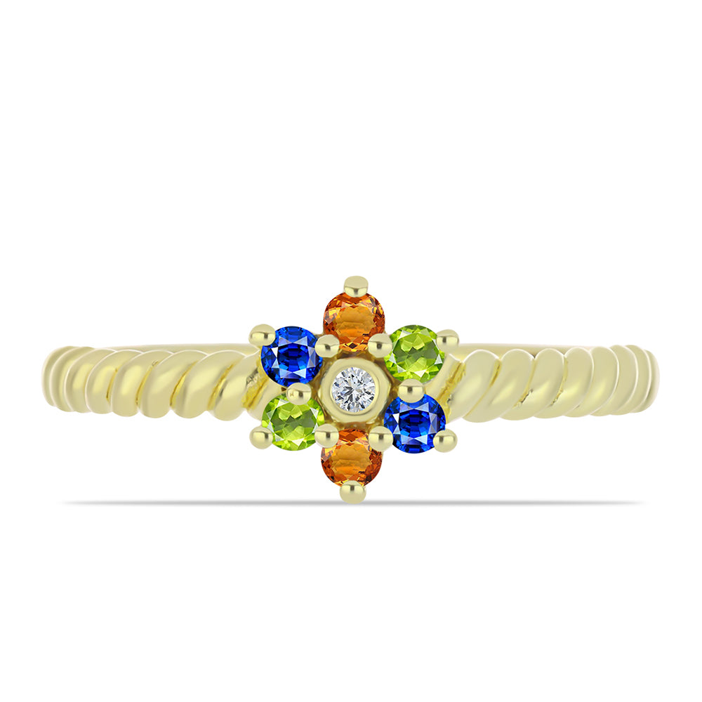 Inel din Argint 925 Placat cu Aur ( 2.11 grame ) cu Safir Rosebery Curcubeu și Topaz Alb 0.31 Carate 1 