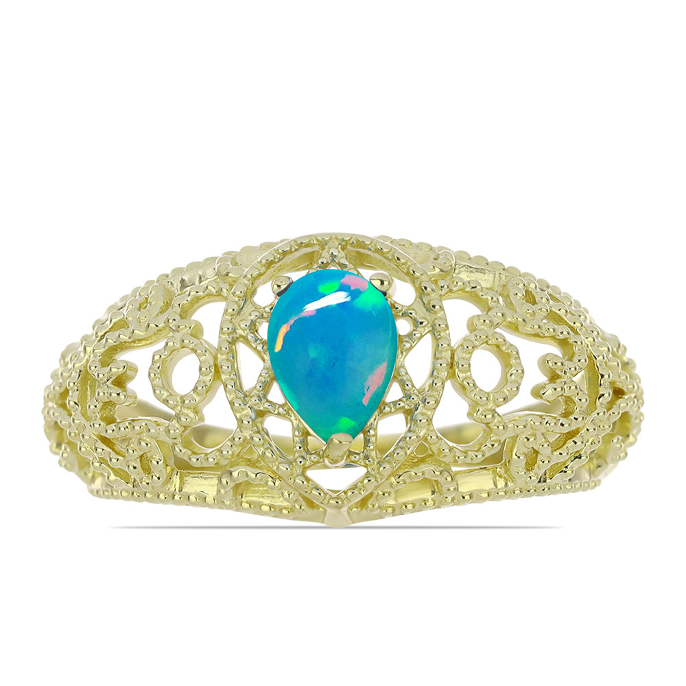Inel din Argint 925 Placat cu Aur ( 3 grame ) cu Opal Albastru Etiopian Paraiba 0.44 Carate