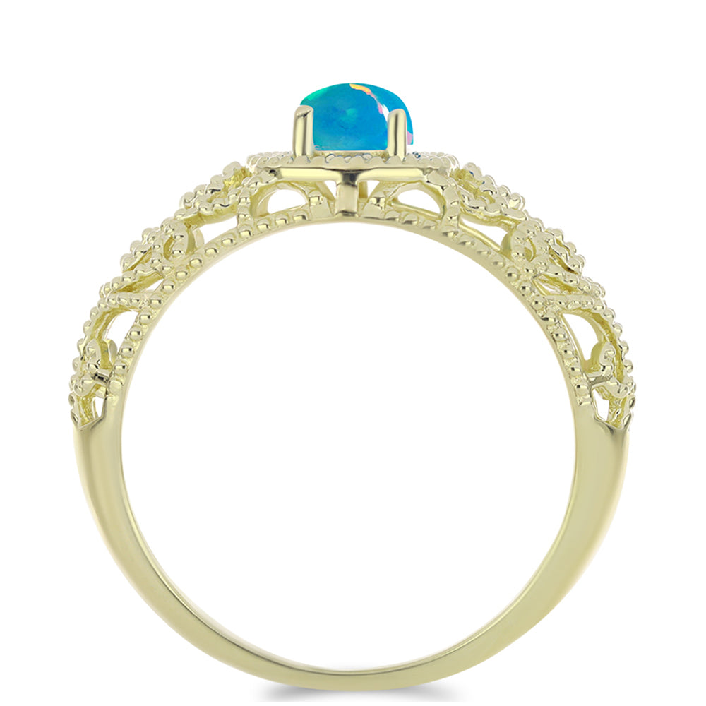 Inel din Argint 925 Placat cu Aur ( 3 grame ) cu Opal Albastru Etiopian Paraiba 0.44 Carate