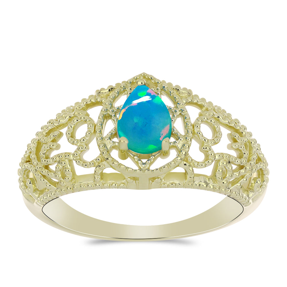 Inel din Argint 925 Placat cu Aur ( 3 grame ) cu Opal Albastru Etiopian Paraiba 0.44 Carate 3 