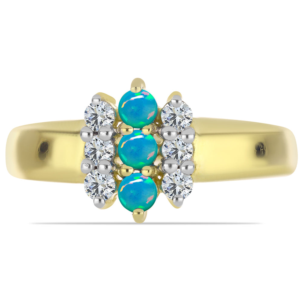 Inel din Argint 925 Placat cu Aur ( 3.24 grame ) cu Opal Albastru Etiopian Paraiba și Topaz Alb 0.65 Carate