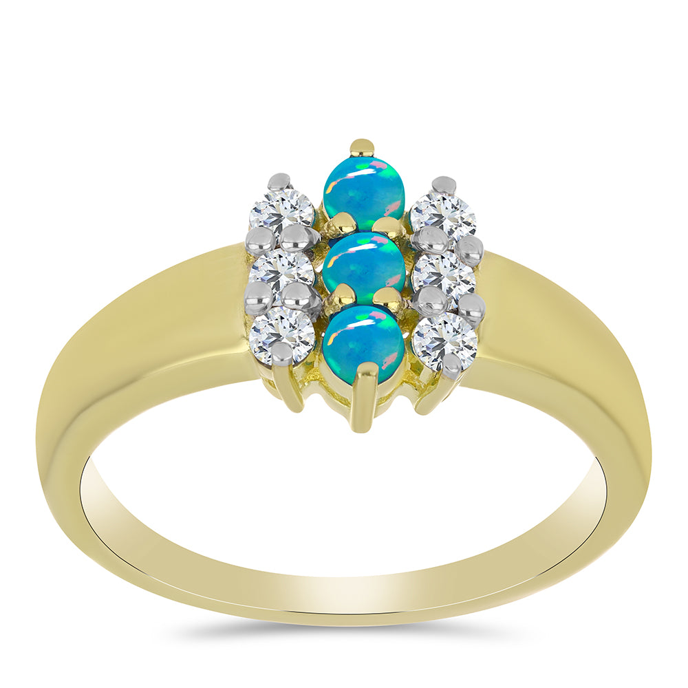 Inel din Argint 925 Placat cu Aur ( 3.24 grame ) cu Opal Albastru Etiopian Paraiba și Topaz Alb 0.65 Carate 3 