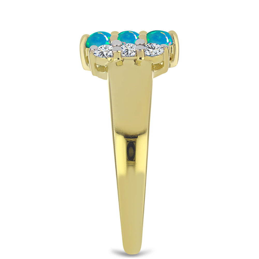 Inel din Argint 925 Placat cu Aur ( 3.24 grame ) cu Opal Albastru Etiopian Paraiba și Topaz Alb 0.65 Carate