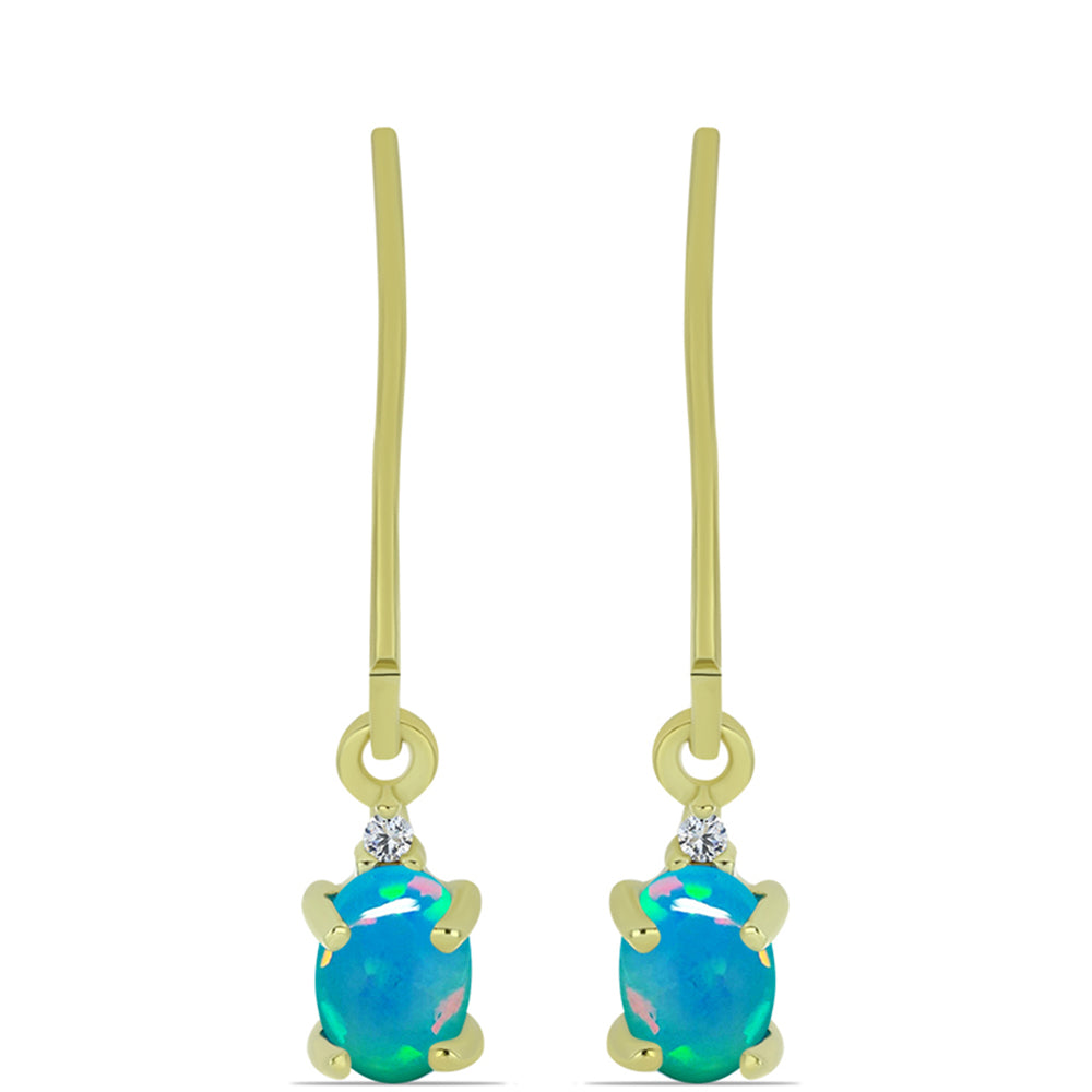 Cercei din Argint 925 Placat cu Aur ( 1.29 grame ) cu Opal Albastru Etiopian Paraiba și Topaz Alb 0.58 Carate