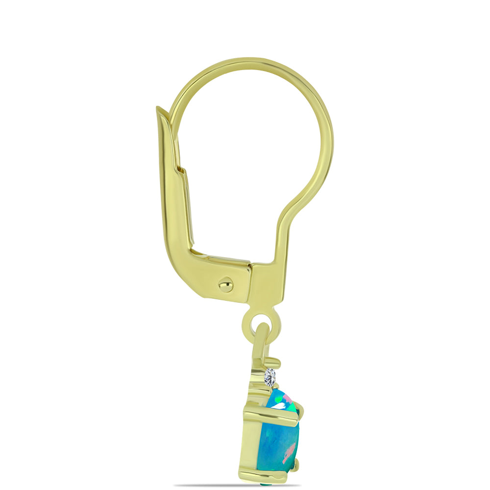 Cercei din Argint 925 Placat cu Aur ( 1.29 grame ) cu Opal Albastru Etiopian Paraiba și Topaz Alb 0.58 Carate 2 