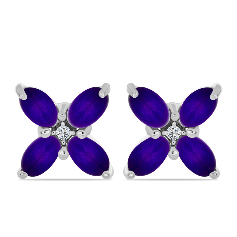 Cercei din Argint 925 ( 2.06 grame ) cu Jad Violet și Topaz Alb 2.08 Carate 1 