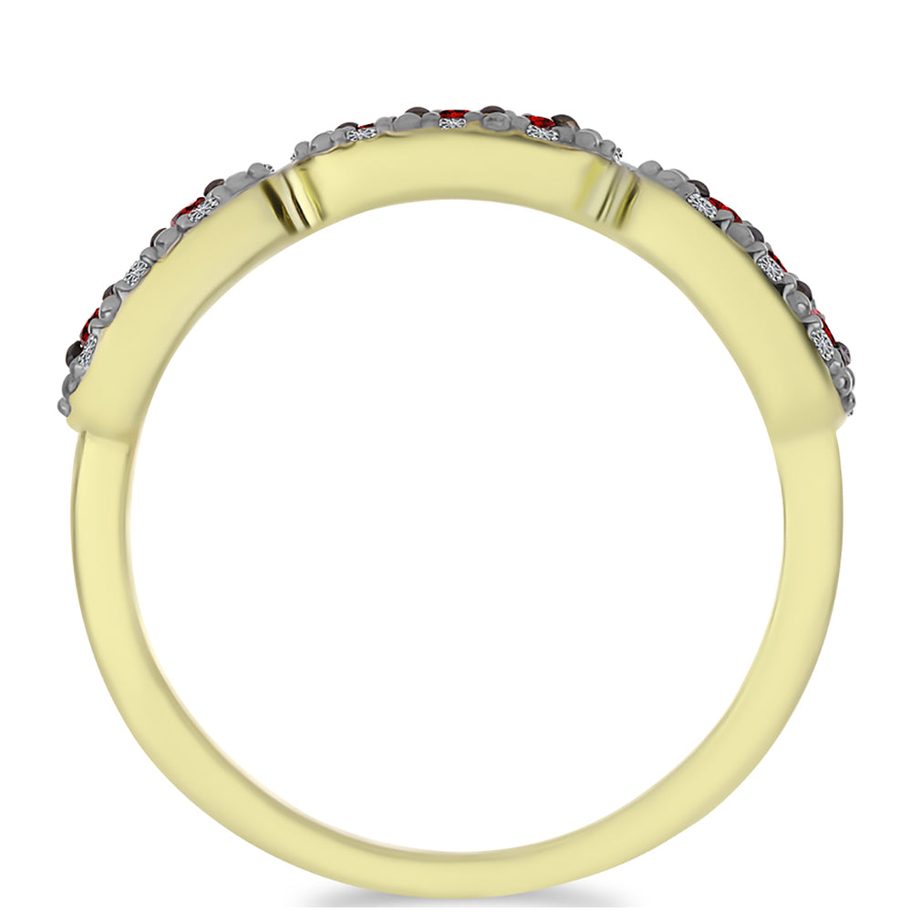 Inel din Argint 925 Placat cu Aur ( 2.3 grame ) cu Diamant Roșu și Diamant Alb 0.24 Carate