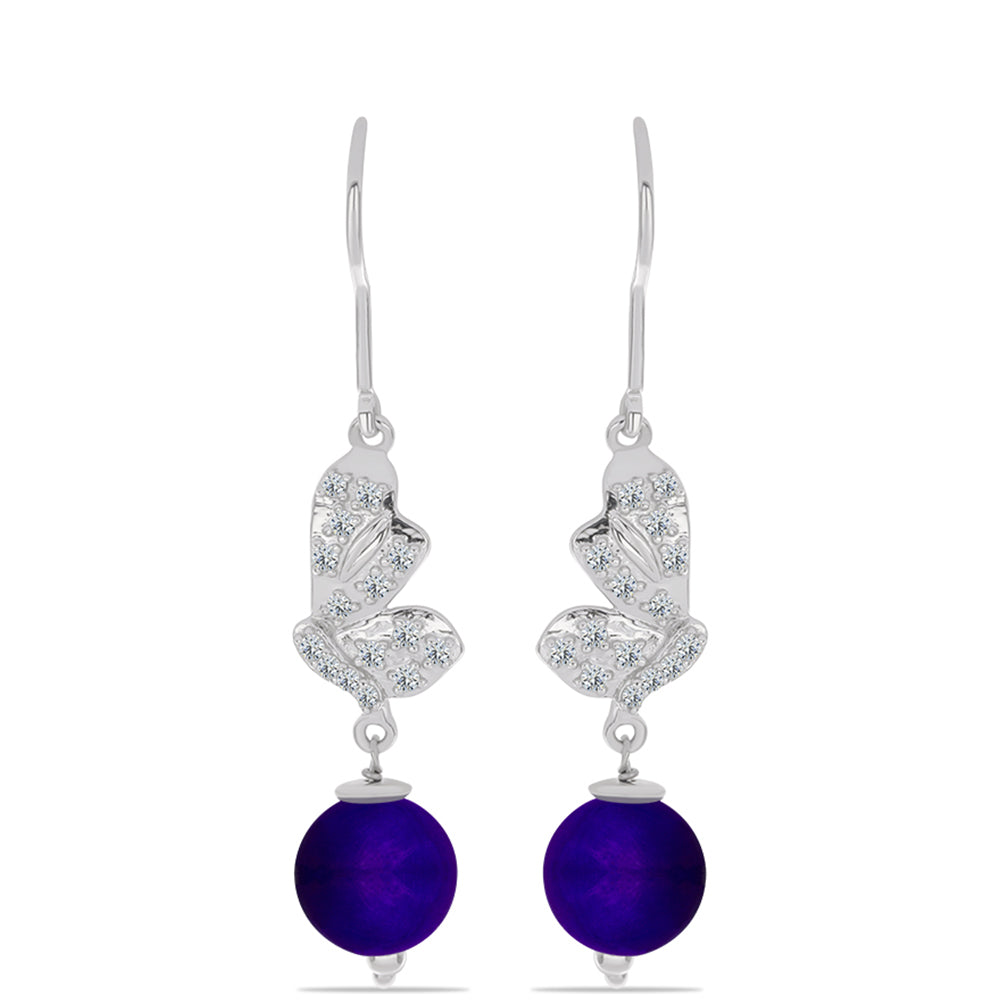 Cercei din Argint 925 ( 3.25 grame ) cu Jad Violet și Topaz Alb 7.93 Carate