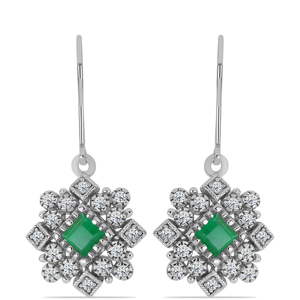 Cercei din Argint 925 ( 3.93 grame ) cu Smarald Brazilian și Topaz Alb 1.03 Carate