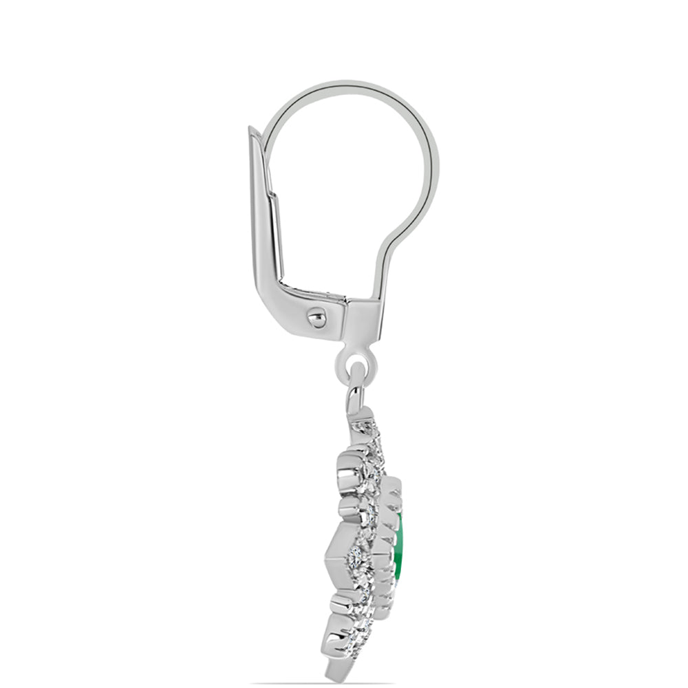 Cercei din Argint 925 ( 3.93 grame ) cu Smarald Brazilian și Topaz Alb 1.03 Carate 2 