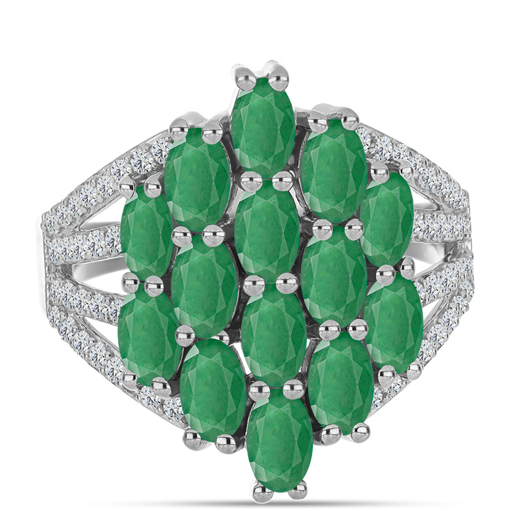 Inel din Argint 925 ( 5.11 grame ) cu Smarald Brazilian și Topaz Alb 3.53 Carate