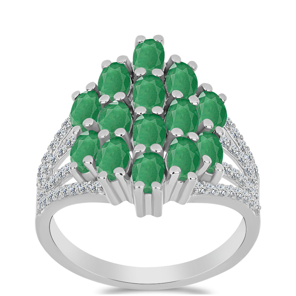 Inel din Argint 925 ( 5.11 grame ) cu Smarald Brazilian și Topaz Alb 3.53 Carate 3 