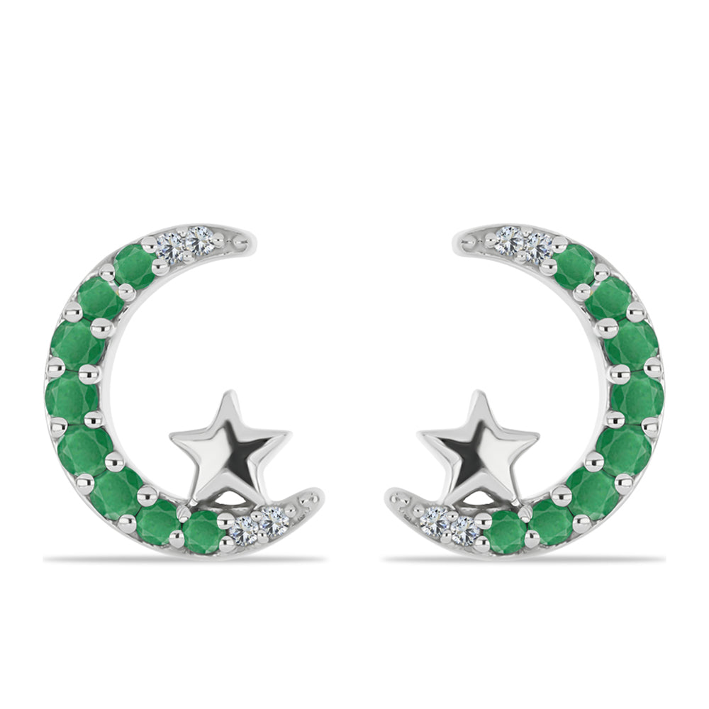 Cercei din Argint 925 ( 2.03 grame ) cu Smarald Brazilian și Topaz Alb 0.37 Carate 1 