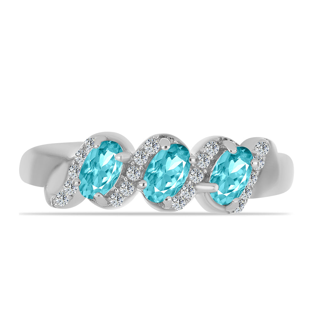 Inel din Argint 925 ( 2.66 grame ) cu Cuarț Paraiba și Topaz Alb 0.74 Carate 1 