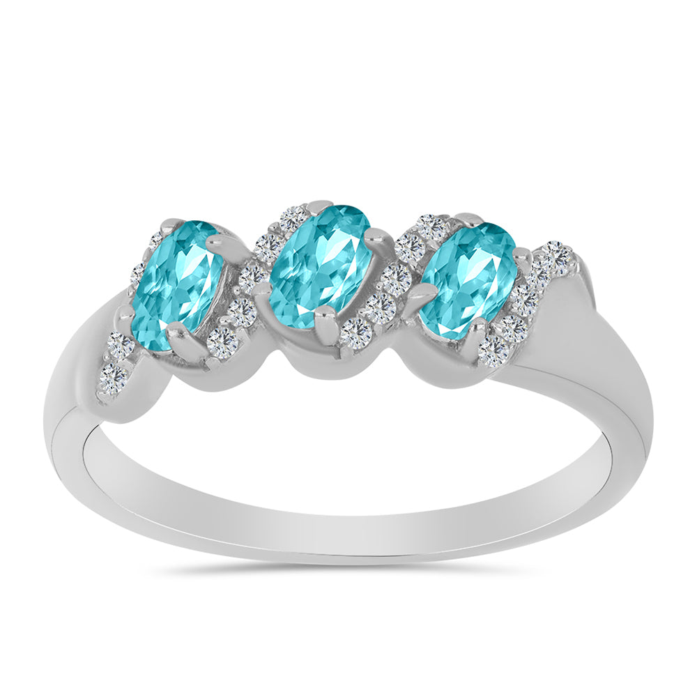 Inel din Argint 925 ( 2.66 grame ) cu Cuarț Paraiba și Topaz Alb 0.74 Carate