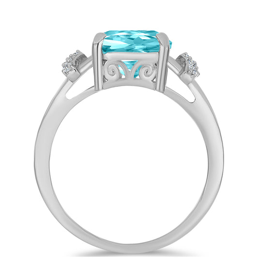 Inel din Argint 925 ( 2.92 grame ) cu Cuarț Paraiba și Topaz Alb 3.07 Carate