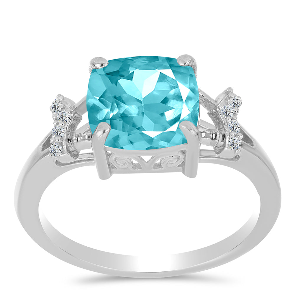 Inel din Argint 925 ( 2.92 grame ) cu Cuarț Paraiba și Topaz Alb 3.07 Carate 3 