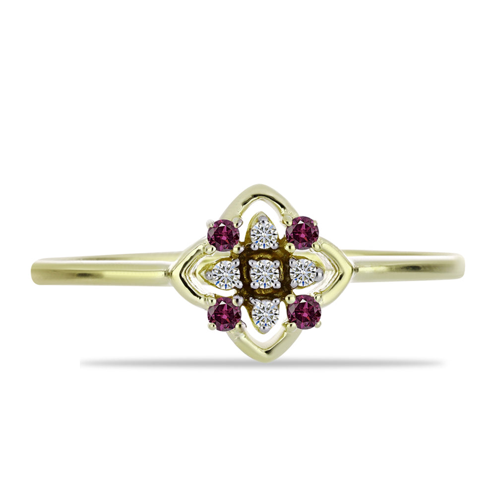 Inel din Argint 925 Placat cu Aur ( 1.48 grame ) cu Diamant Violet și Diamant Alb 0.1 Carate 1 