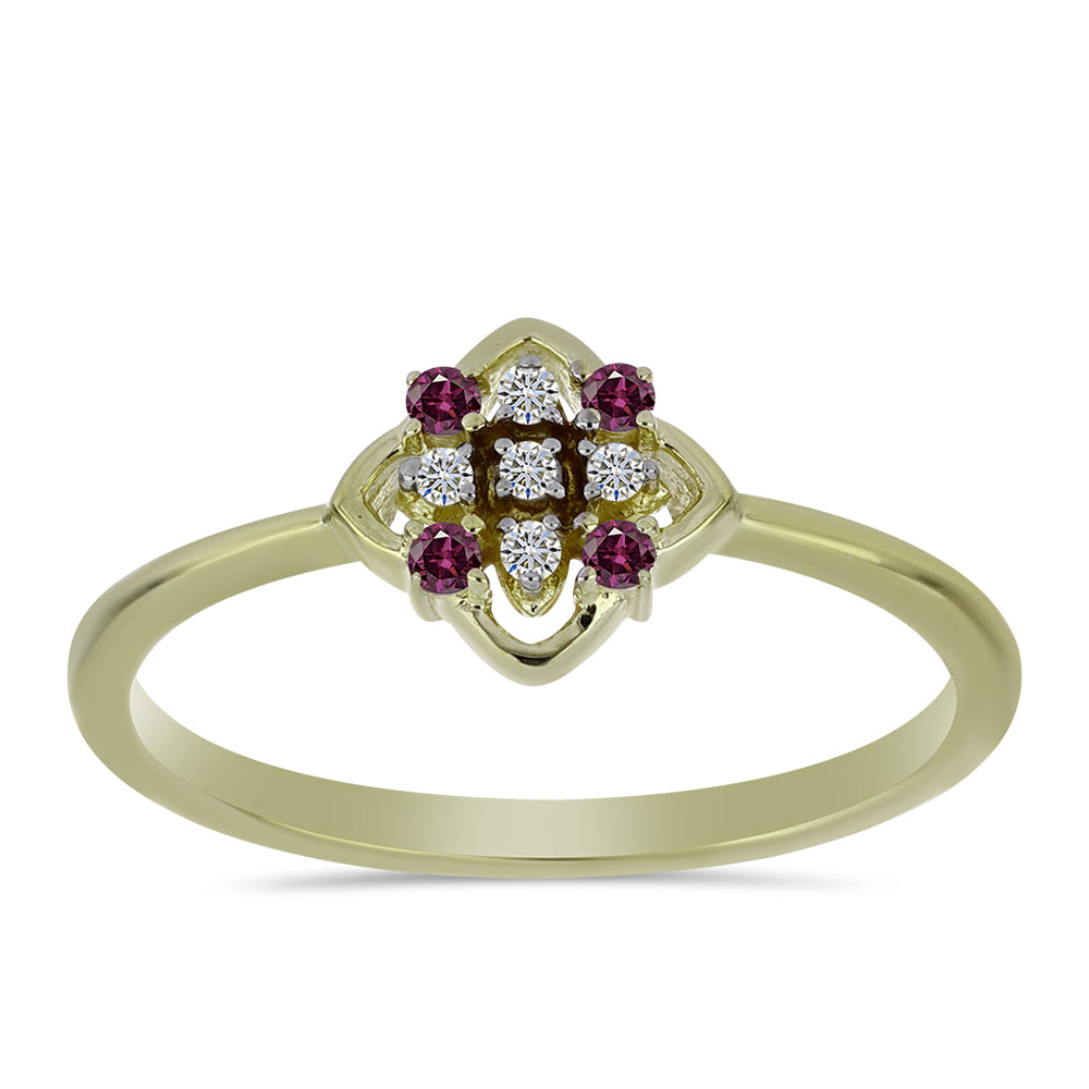 Inel din Argint 925 Placat cu Aur ( 1.48 grame ) cu Diamant Violet și Diamant Alb 0.1 Carate 3 