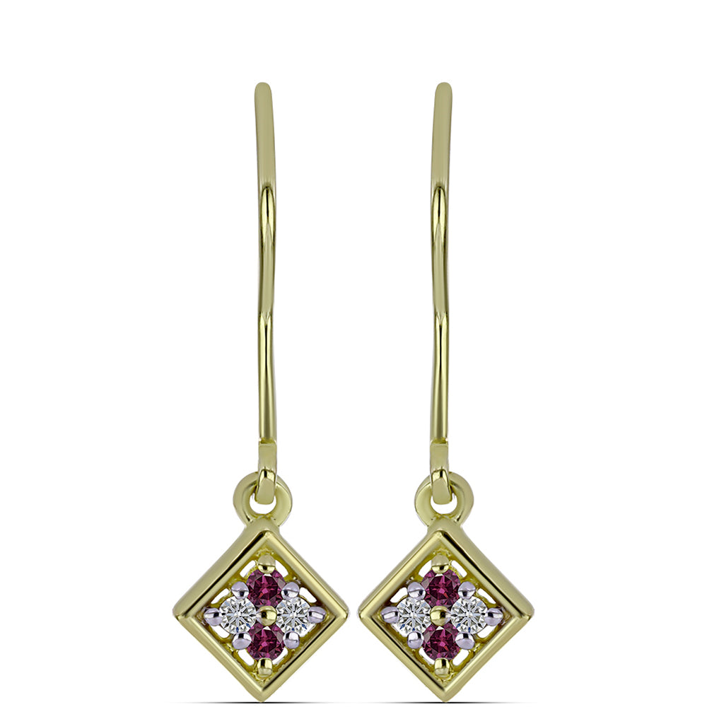 Cercei din Argint 925 Placat cu Aur ( 1.51 grame ) cu Diamant Violet și Diamant Alb 0.14 Carate 1 