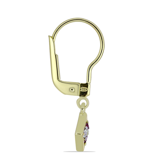 Cercei din Argint 925 Placat cu Aur ( 1.51 grame ) cu Diamant Violet și Diamant Alb 0.14 Carate