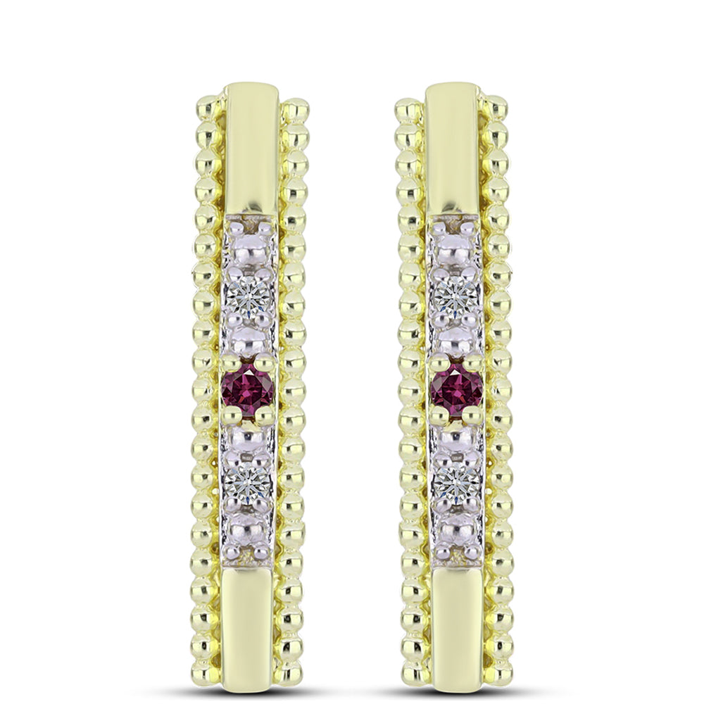 Cercei din Argint 925 Placat cu Aur ( 3.05 grame ) cu Diamant Violet și Diamant Alb 0.08 Carate