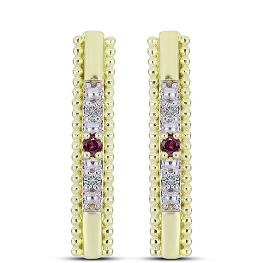 Cercei din Argint 925 Placat cu Aur ( 3.05 grame ) cu Diamant Violet și Diamant Alb 0.08 Carate