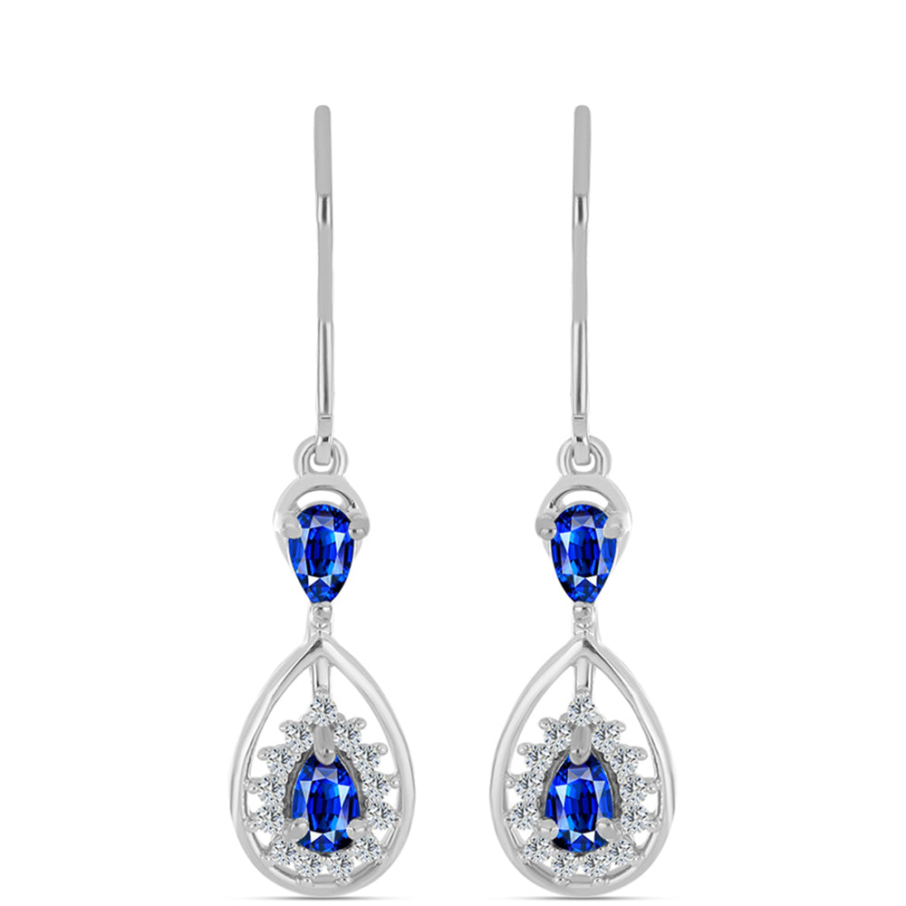 Cercei din Argint 925 ( 2.89 grame ) cu Safir Albastru Australian și Topaz Alb 1.67 Carate 1 
