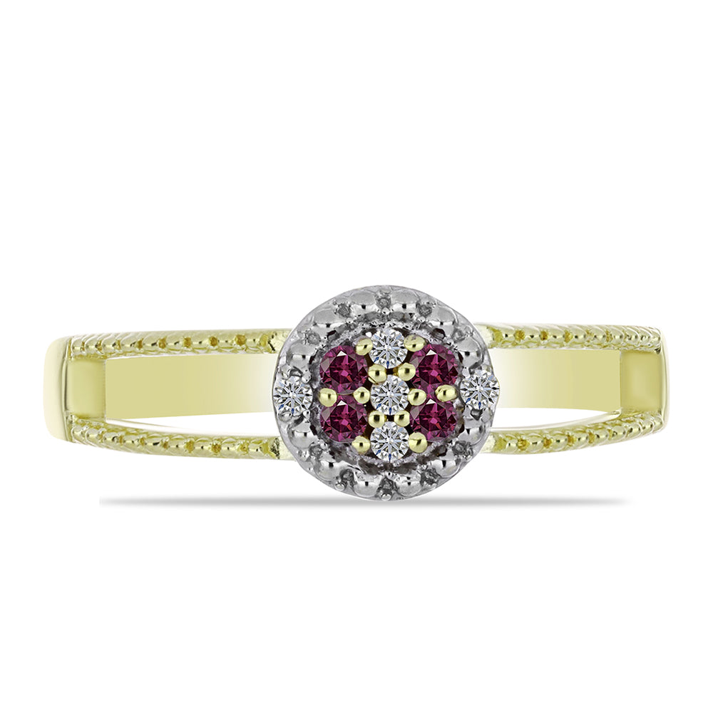 Inel din Argint 925 Placat cu Aur ( 2.36 grame ) cu Diamant Violet și Diamant Alb 0.1 Carate 1 