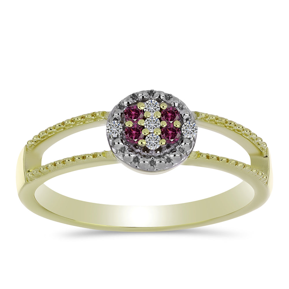 Inel din Argint 925 Placat cu Aur ( 2.36 grame ) cu Diamant Violet și Diamant Alb 0.1 Carate 3 