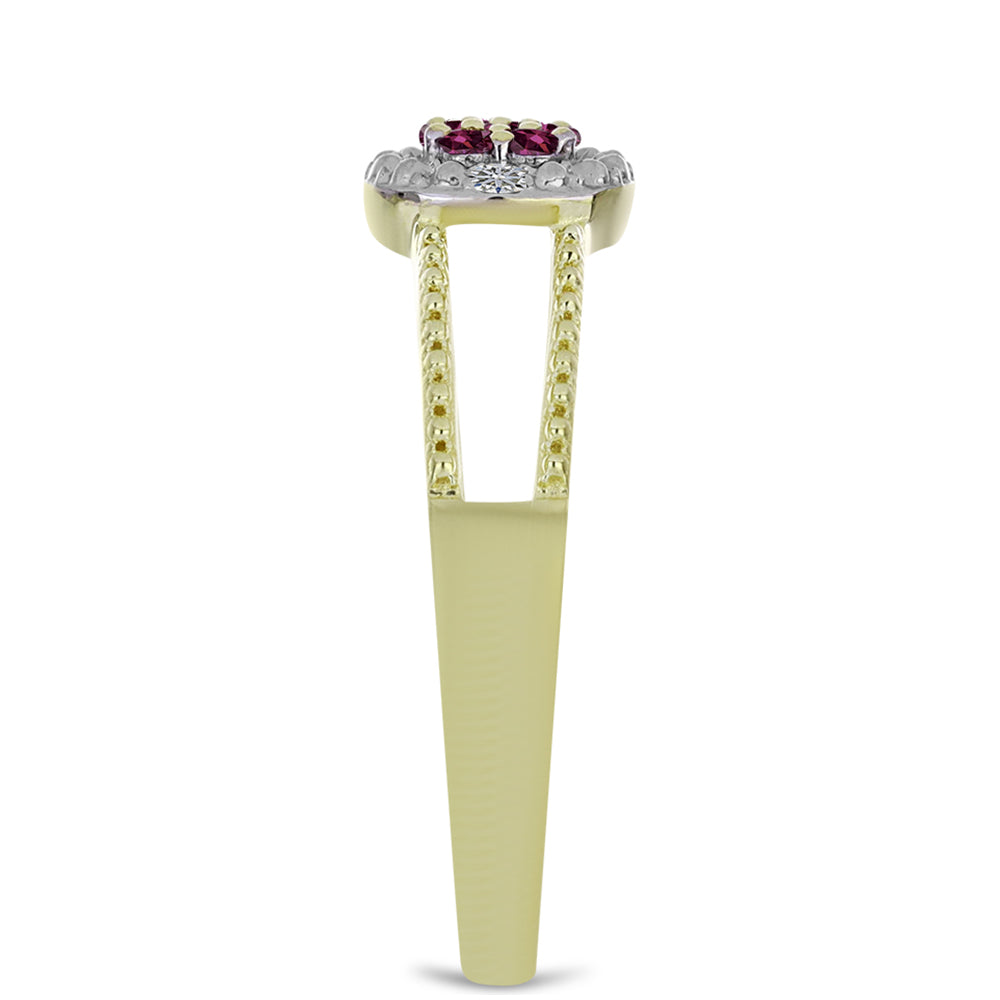 Inel din Argint 925 Placat cu Aur ( 2.36 grame ) cu Diamant Violet și Diamant Alb 0.1 Carate 4 