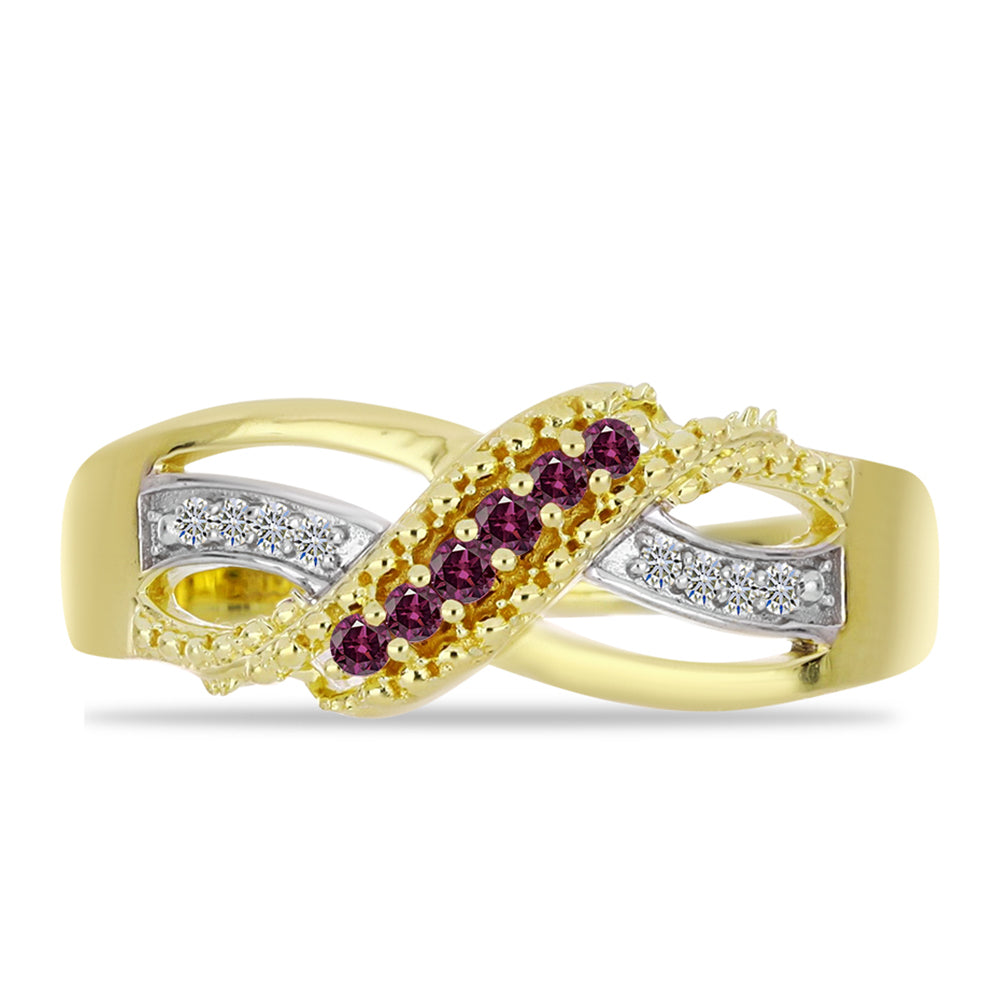 Inel din Argint 925 Placat cu Aur ( 3.3 grame ) cu Diamant Violet și Diamant Alb 0.15 Carate