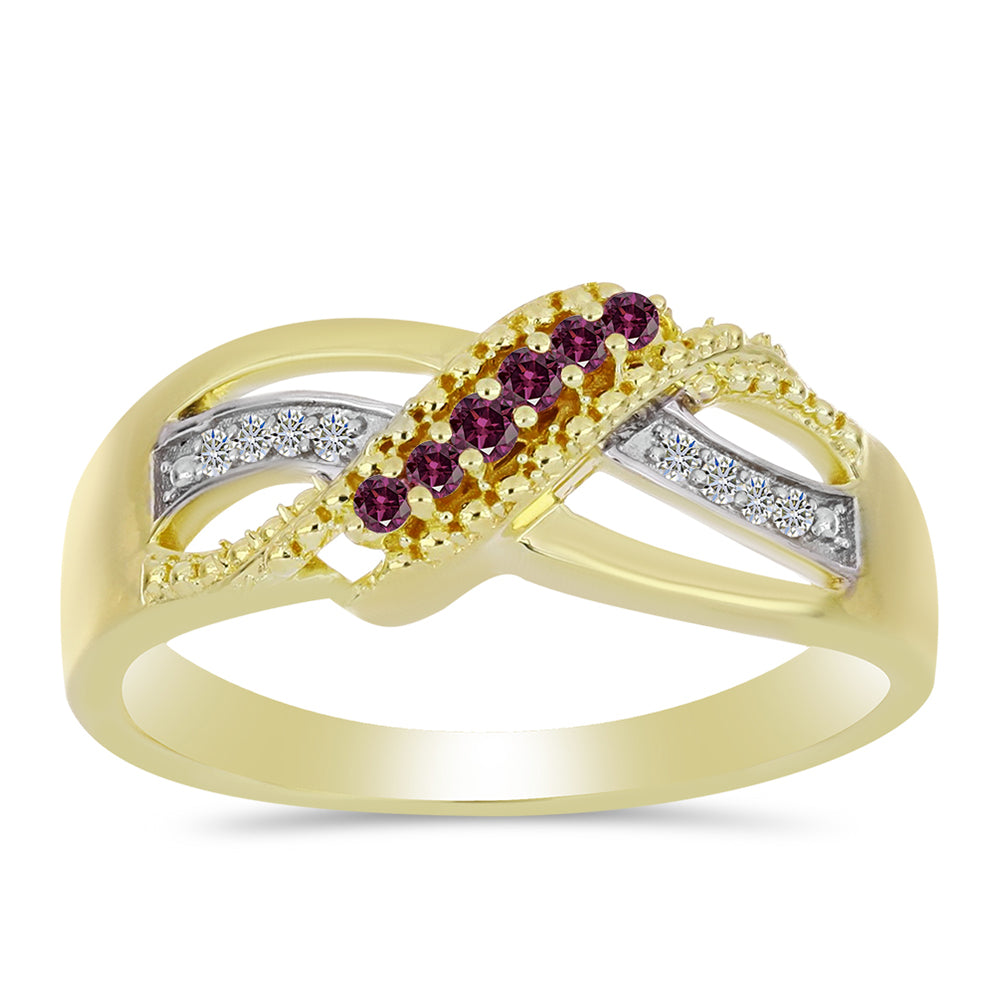 Inel din Argint 925 Placat cu Aur ( 3.3 grame ) cu Diamant Violet și Diamant Alb 0.15 Carate