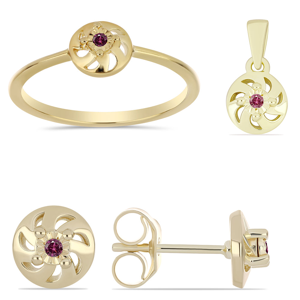 Set din Argint 925 Placat cu Aur ( 3.38 grame ) cu Diamant Violet 0.06 Carate ( Cercei+Inel+Pandantiv ) 1 