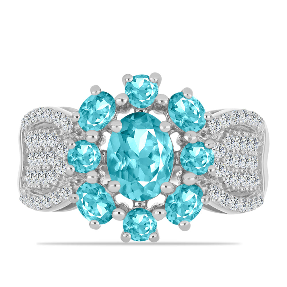 Inel din Argint 925 ( 5.37 grame ) cu Cuarț Paraiba și Topaz Alb 2.89 Carate 1 