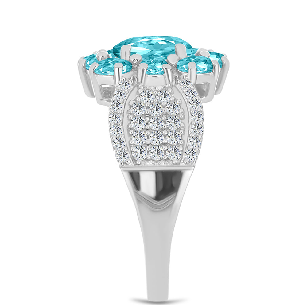 Inel din Argint 925 ( 5.37 grame ) cu Cuarț Paraiba și Topaz Alb 2.89 Carate