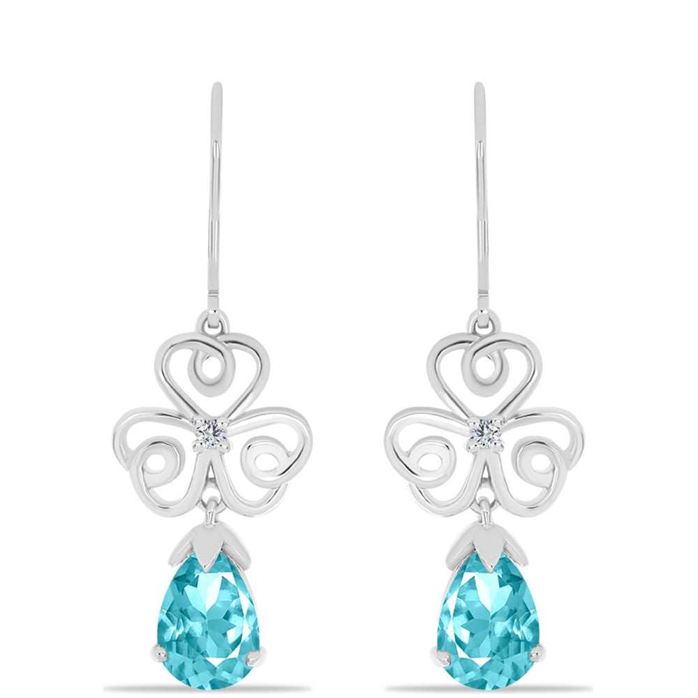 Cercei din Argint 925 ( 3.97 grame ) cu Cuarț Paraiba și Topaz Alb 3.67 Carate