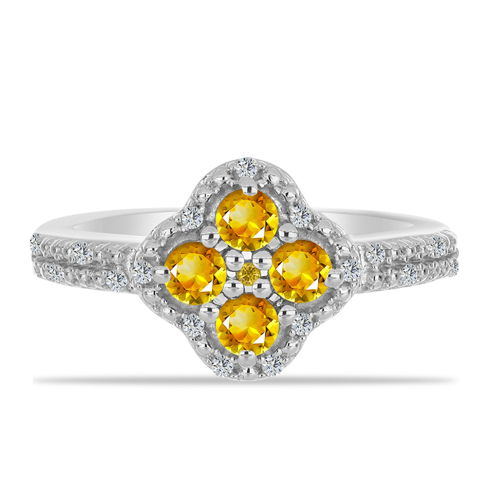 Inel din Argint 925 ( 3.36 grame ) cu Citrin Ural și Topaz Alb 0.58 Carate