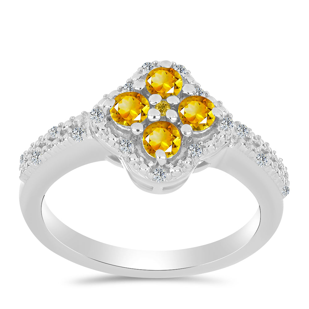 Inel din Argint 925 ( 3.36 grame ) cu Citrin Ural și Topaz Alb 0.58 Carate