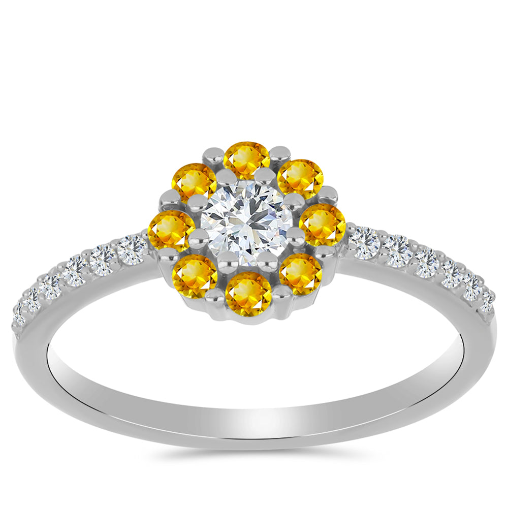 Inel din Argint 925 ( 2.14 grame ) cu Citrin Ural și Topaz Alb 0.79 Carate