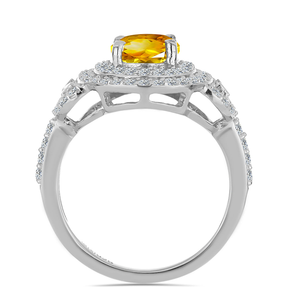 Inel din Argint 925 ( 3.98 grame ) cu Citrin Ural și Zircon Alb 2.71 Carate