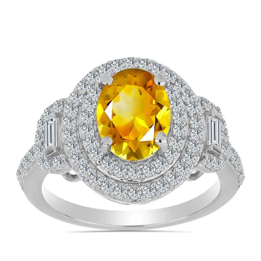 Inel din Argint 925 ( 3.98 grame ) cu Citrin Ural și Zircon Alb 2.71 Carate 3 