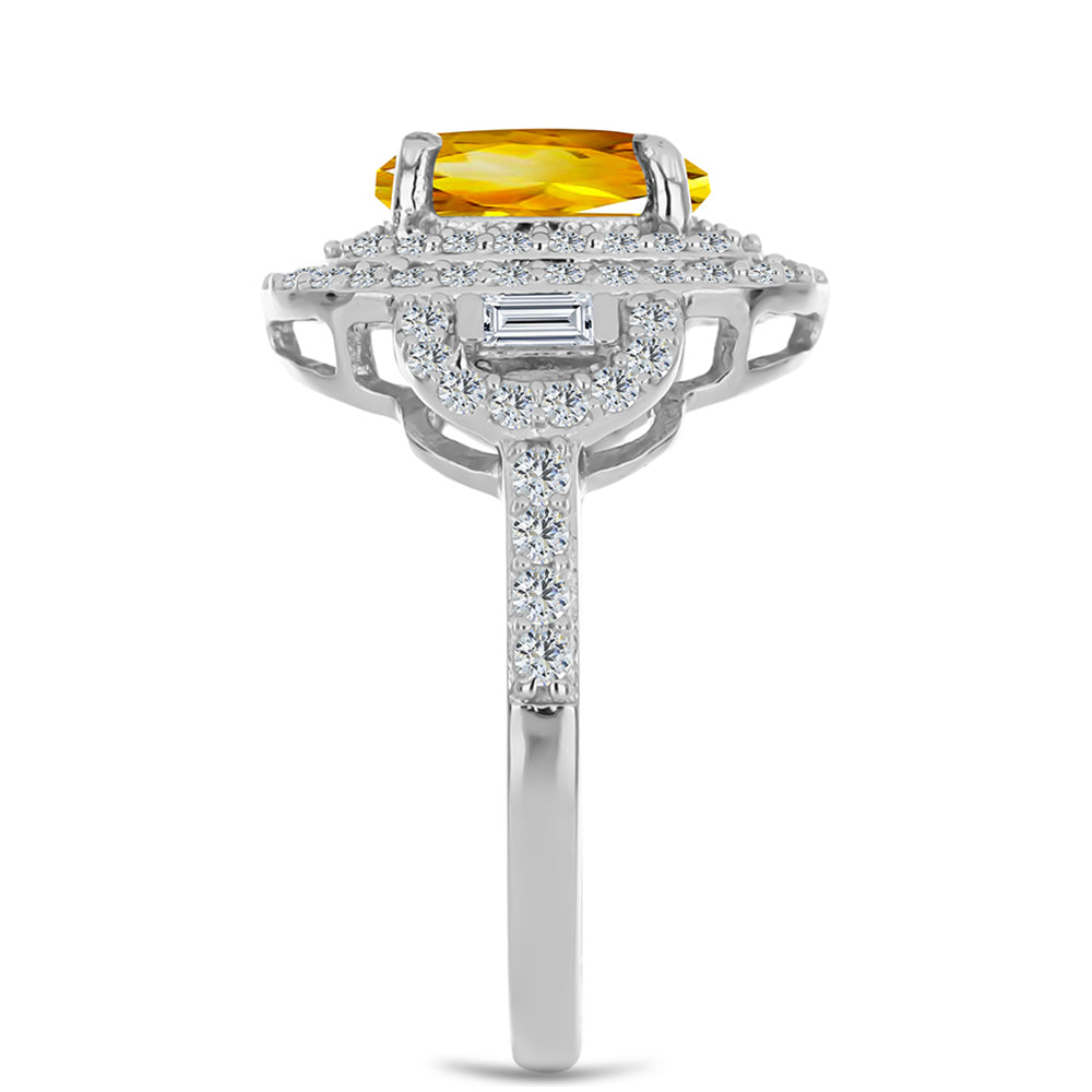 Inel din Argint 925 ( 3.98 grame ) cu Citrin Ural și Zircon Alb 2.71 Carate 4 